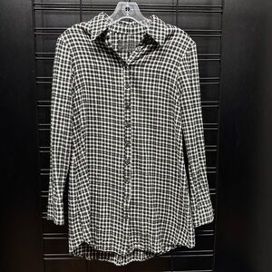 Reformation Black & White Gingham Checkered Tunic Button Down Top